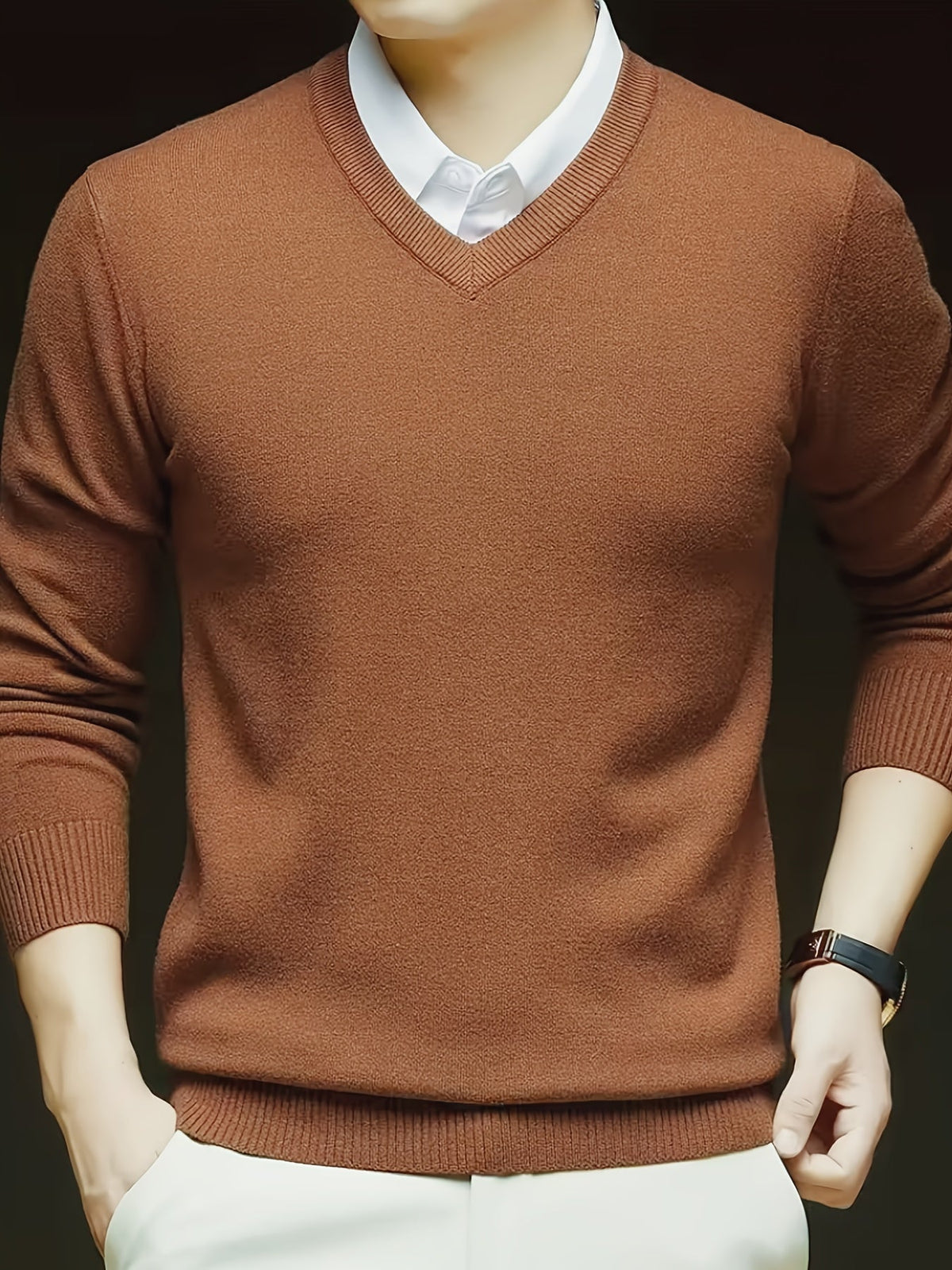 Knit Pullover Sweater Men's V-Neck Long Sleeve Red – Office, Casual, Layering, Gift