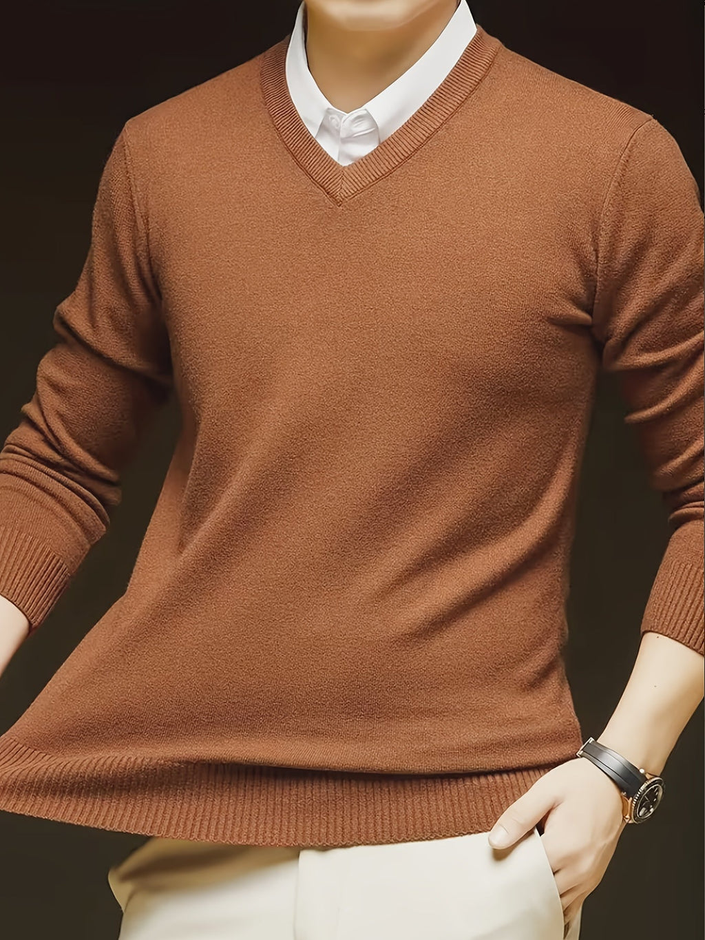 Knit Pullover Sweater Men's V-Neck Long Sleeve Red – Office, Casual, Layering, Gift