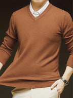 Knit Pullover Sweater Men's V-Neck Long Sleeve Red – Office, Casual, Layering, Gift