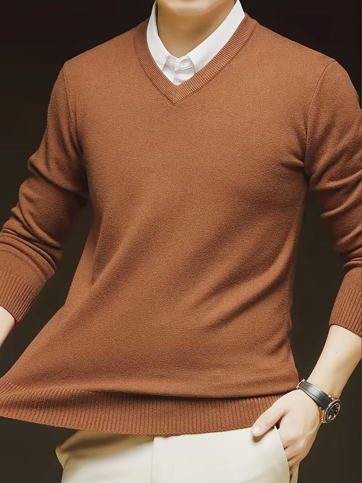 Knit Pullover Sweater Men's V-Neck Long Sleeve Red – Office, Casual, Layering, Gift