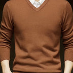Knit Pullover Sweater Men's V-Neck Long Sleeve Red – Office, Casual, Layering, Gift