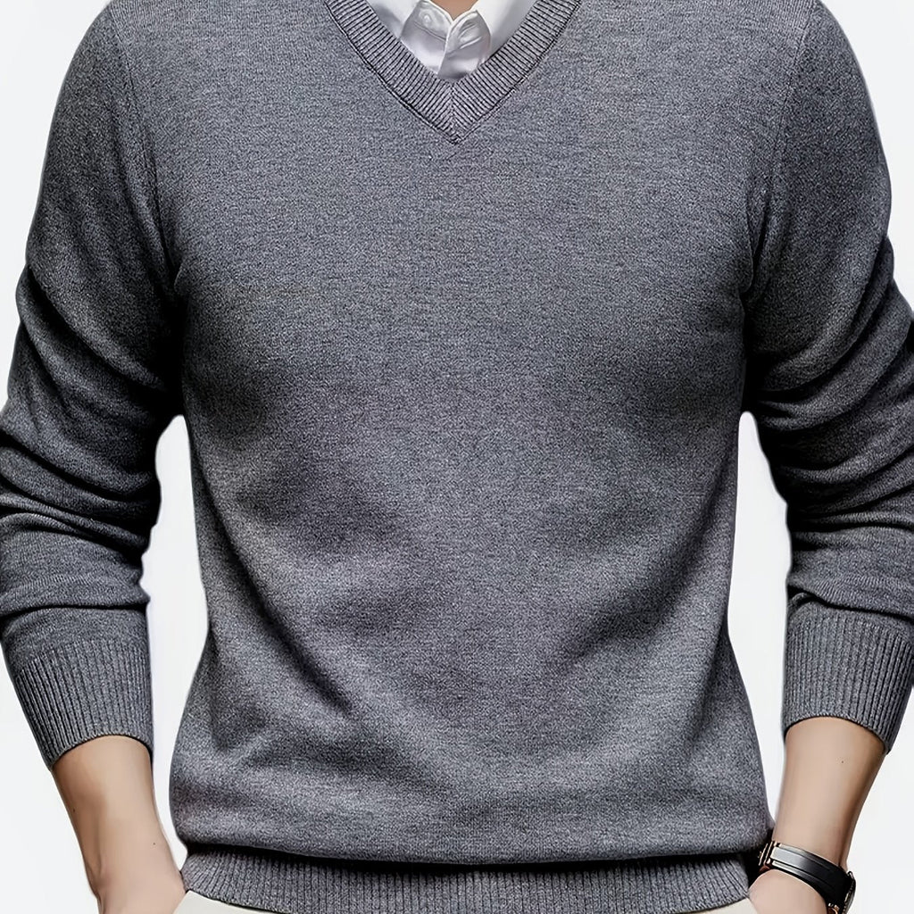 Knit Pullover Sweater Men's V-Neck Long Sleeve Red – Office, Casual, Layering, Gift