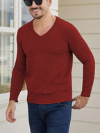 Knit Pullover Sweater Men's V-Neck Long Sleeve Red – Office, Casual, Layering, Gift