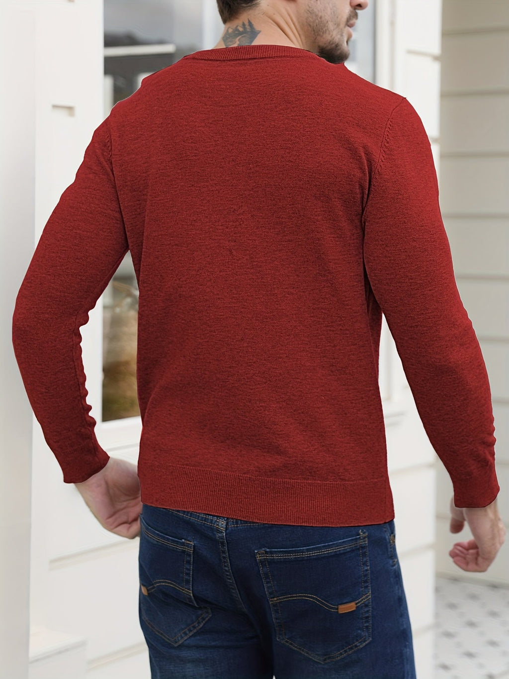 Knit Pullover Sweater Men's V-Neck Long Sleeve Red – Office, Casual, Layering, Gift