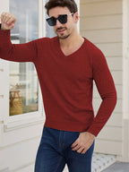 Knit Pullover Sweater Men's V-Neck Long Sleeve Red – Office, Casual, Layering, Gift