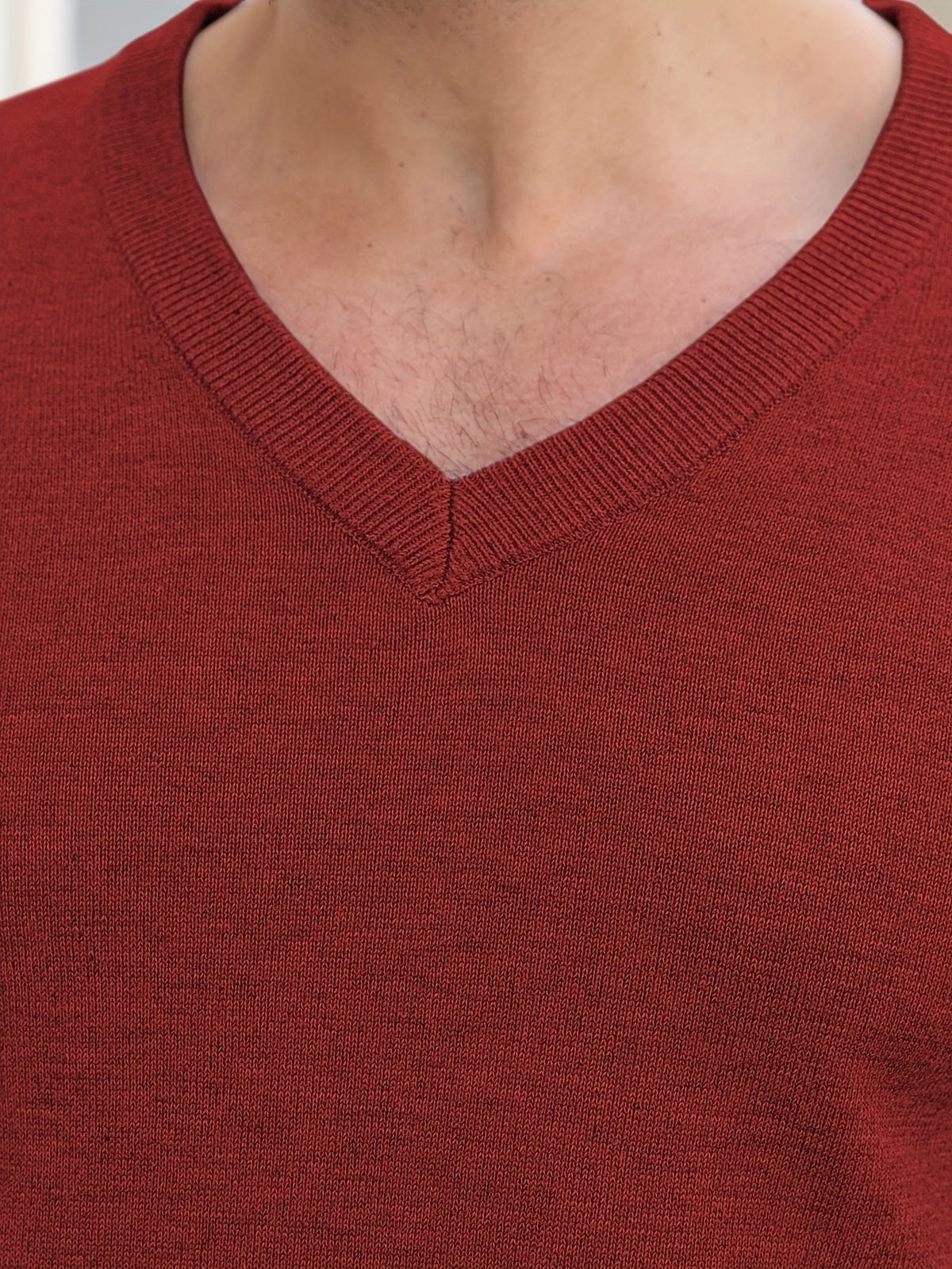Knit Pullover Sweater Men's V-Neck Long Sleeve Red – Office, Casual, Layering, Gift
