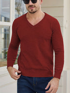 Knit Pullover Sweater Men's V-Neck Long Sleeve Red – Office, Casual, Layering, Gift