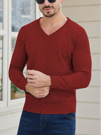 Knit Pullover Sweater Men's V-Neck Long Sleeve Red – Office, Casual, Layering, Gift
