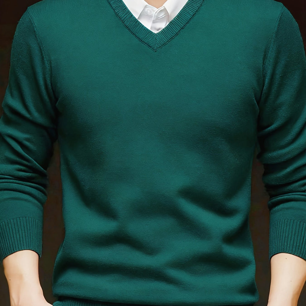 Knit Pullover Sweater Men's V-Neck Long Sleeve Red – Office, Casual, Layering, Gift