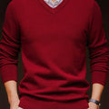 Knit Pullover Sweater Men's V-Neck Long Sleeve Red – Office, Casual, Layering, Gift