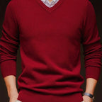 Knit Pullover Sweater Men's V-Neck Long Sleeve Red – Office, Casual, Layering, Gift