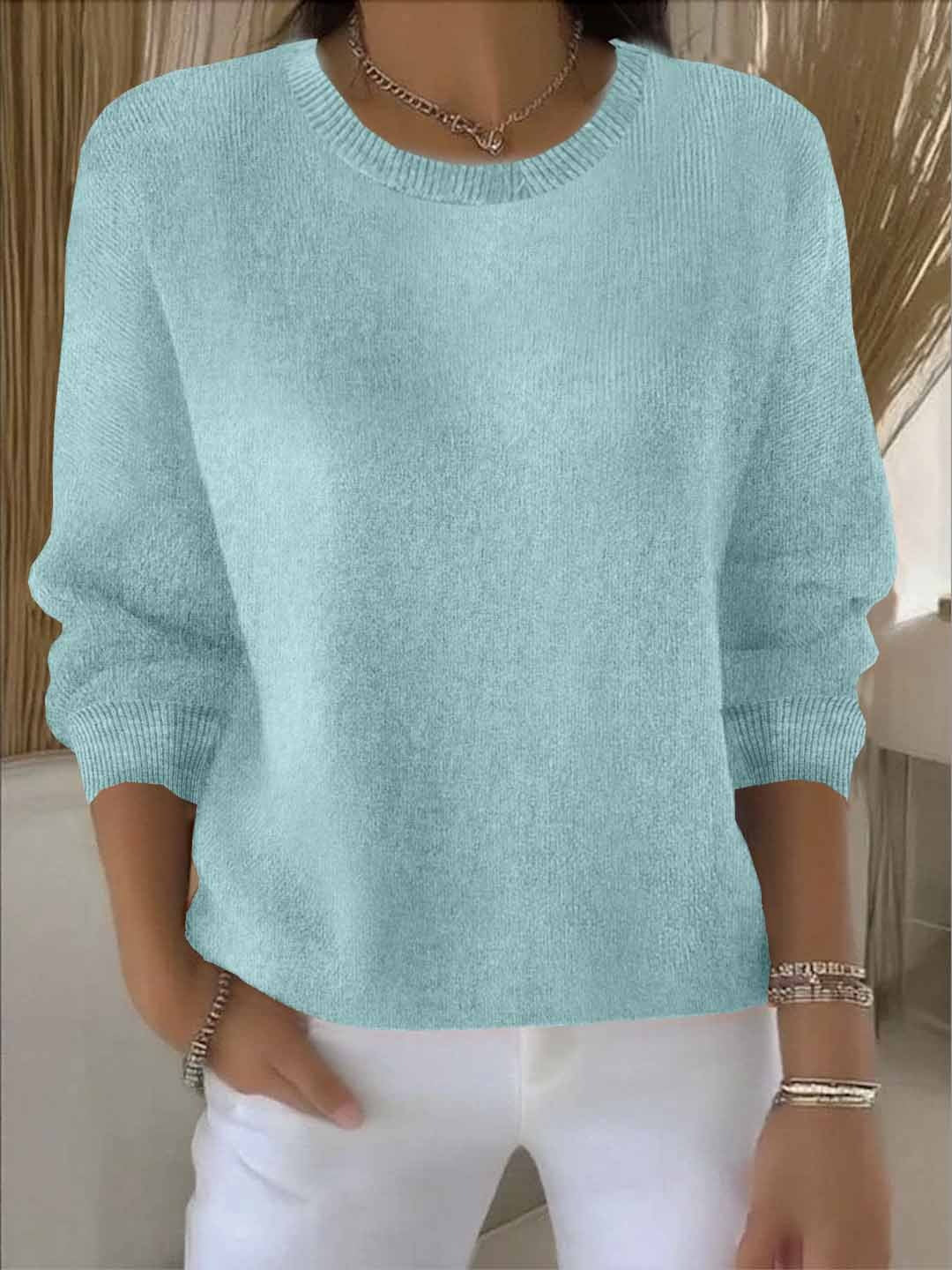 Knit Pullover Sweater Women's Yellow Crew Neck Long Sleeve Relaxed Fit – Casual, Office