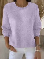 Knit Pullover Sweater Women's Yellow Crew Neck Long Sleeve Relaxed Fit – Casual, Office