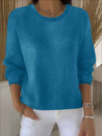Knit Pullover Sweater Women's Yellow Crew Neck Long Sleeve Relaxed Fit – Casual, Office