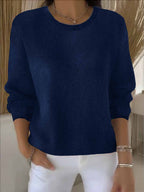 Knit Pullover Sweater Women's Yellow Crew Neck Long Sleeve Relaxed Fit – Casual, Office