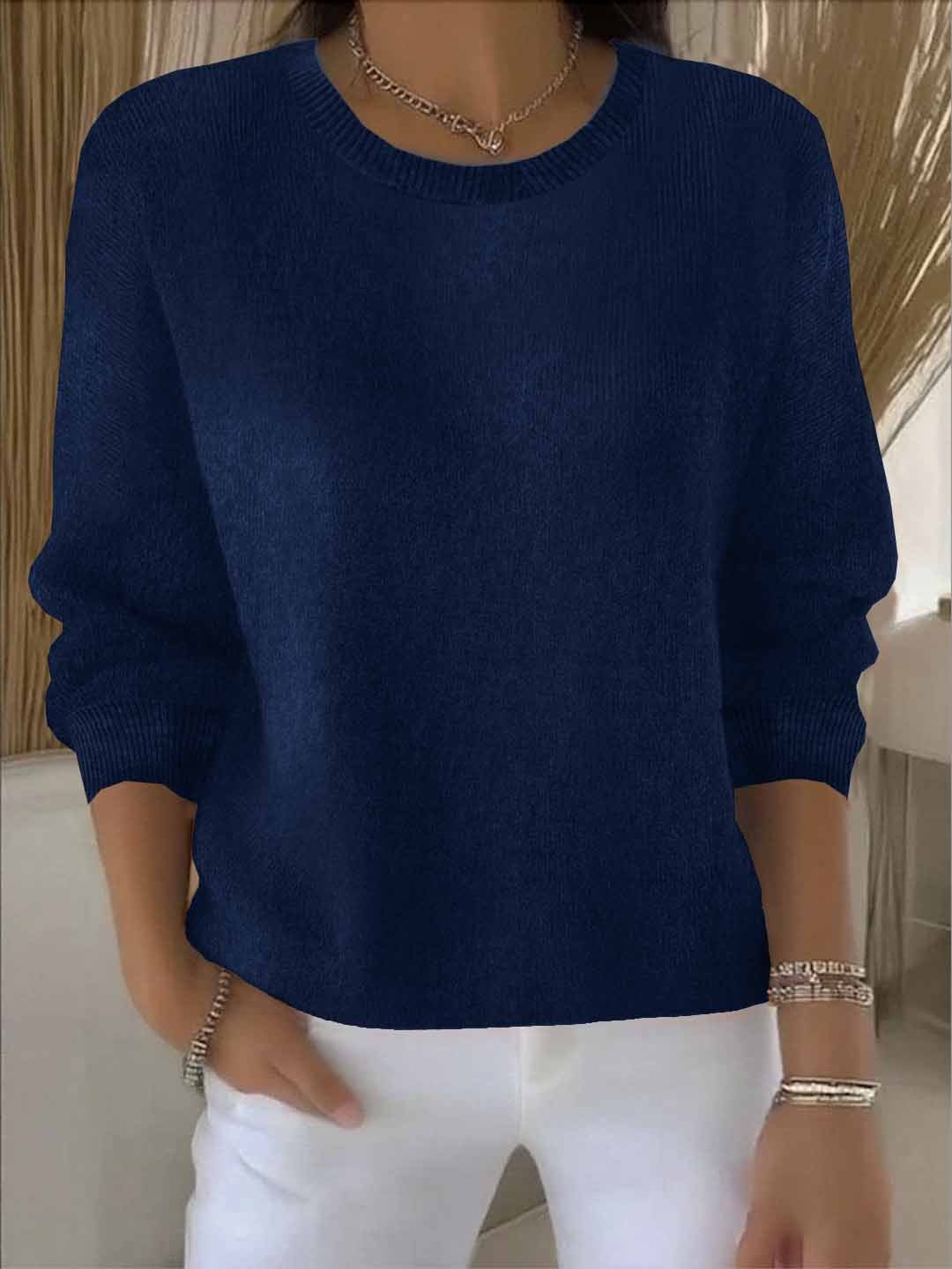 Knit Pullover Sweater Women's Yellow Crew Neck Long Sleeve Relaxed Fit – Casual, Office