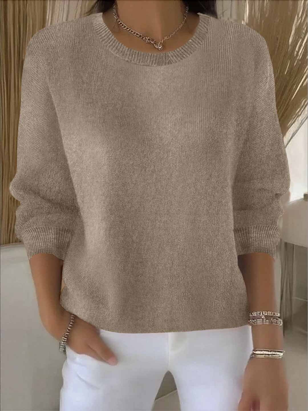 Knit Pullover Sweater Women's Yellow Crew Neck Long Sleeve Relaxed Fit – Casual, Office