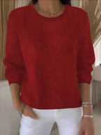 Knit Pullover Sweater Women's Yellow Crew Neck Long Sleeve Relaxed Fit – Casual, Office