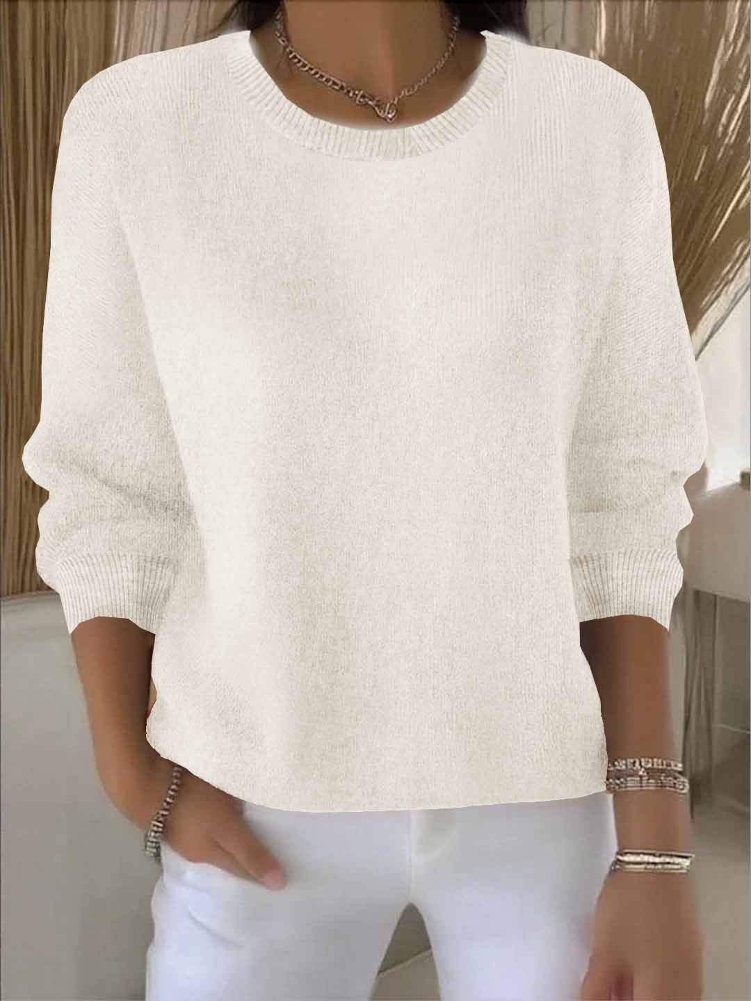 Knit Pullover Sweater Women's Yellow Crew Neck Long Sleeve Relaxed Fit – Casual, Office