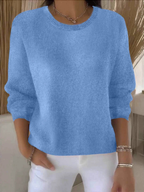 Knit Pullover Sweater Women's Yellow Crew Neck Long Sleeve Relaxed Fit – Casual, Office