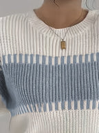 Knit Sweater Color-Block Striped Women's Ribbed Long Sleeve Pullover – Casual, Office