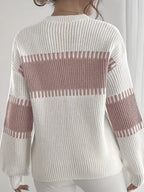 Knit Sweater Color-Block Striped Women's Ribbed Long Sleeve Pullover – Casual, Office