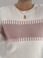 Knit Sweater Color-Block Striped Women's Ribbed Long Sleeve Pullover – Casual, Office