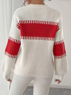 Knit Sweater Color-Block Striped Women's Ribbed Long Sleeve Pullover – Casual, Office
