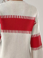 Knit Sweater Color-Block Striped Women's Ribbed Long Sleeve Pullover – Casual, Office