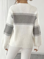 Knit Sweater Color-Block Striped Women's Ribbed Long Sleeve Pullover – Casual, Office
