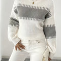 Knit Sweater Color-Block Striped Women's Ribbed Long Sleeve Pullover – Casual, Office