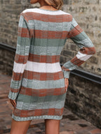 Knit Sweater Dress Color-Block Long Sleeve V-Neck Women's – Casual, Office · Faylori