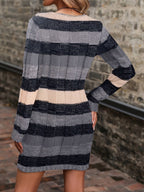 Knit Sweater Dress Color-Block Long Sleeve V-Neck Women's – Casual, Office · Faylori