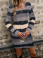 Knit Sweater Dress Color-Block Long Sleeve V-Neck Women's – Casual, Office · Faylori