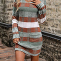 Knit Sweater Dress Color-Block Long Sleeve V-Neck Women's – Casual, Office · Faylori