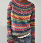 Knit Sweater Multicolor Striped Boat Neck Women's Long Sleeve Pullover – Casual, Office, Holiday, Gift