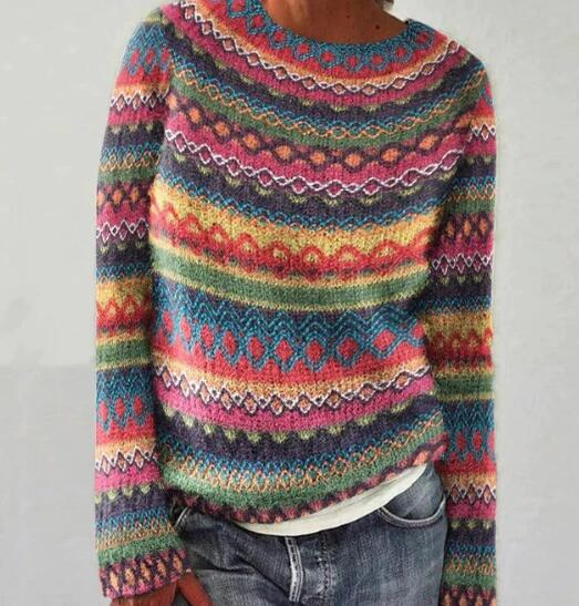Knit Sweater Multicolor Striped Boat Neck Women's Long Sleeve Pullover – Casual, Office, Holiday, Gift