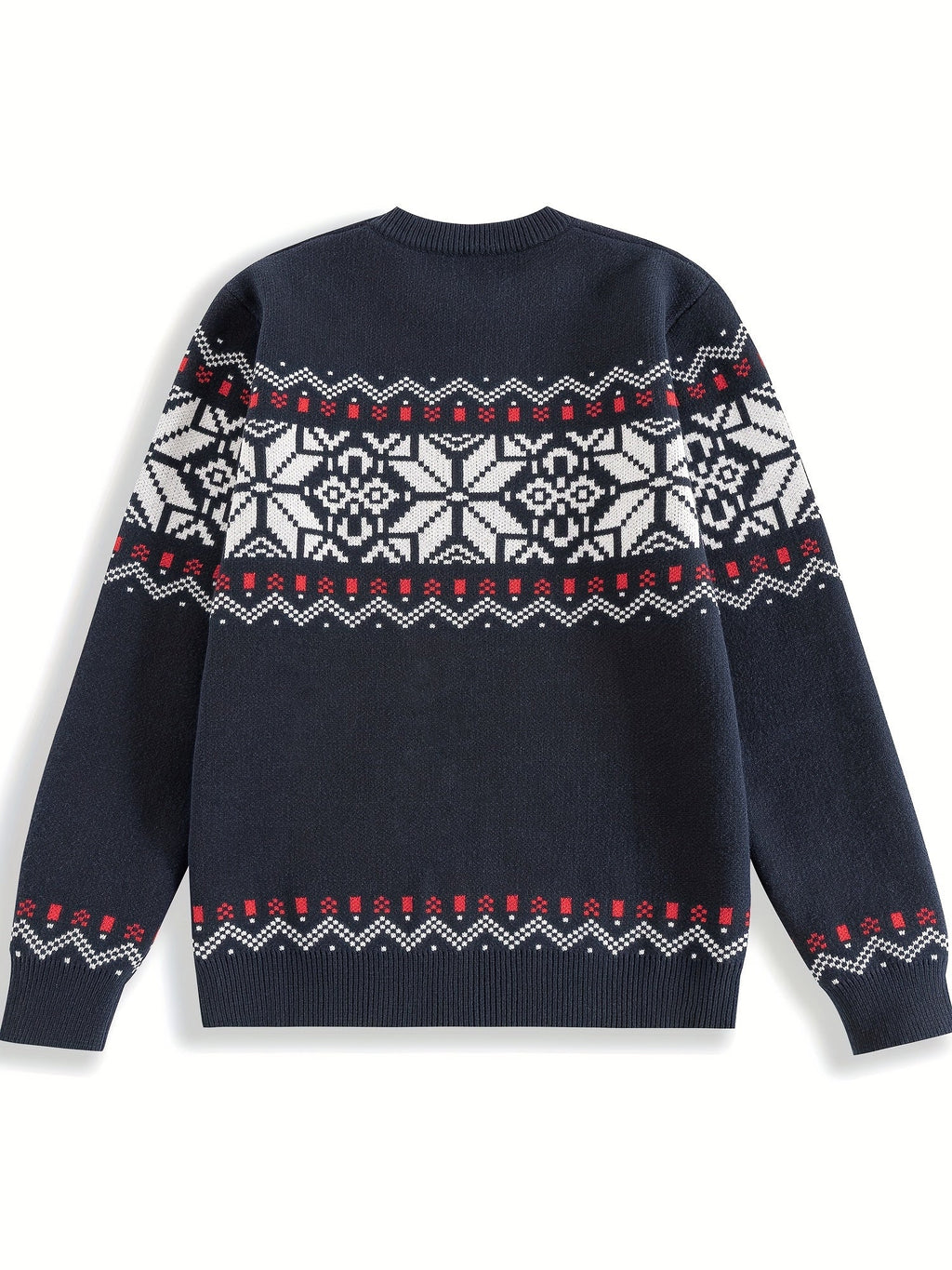 Knit Sweater Nordic Snowflake Pattern Crew Neck Men's Navy – Casual, Holiday, Gift