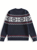Knit Sweater Nordic Snowflake Pattern Crew Neck Men's Navy – Casual, Holiday, Gift