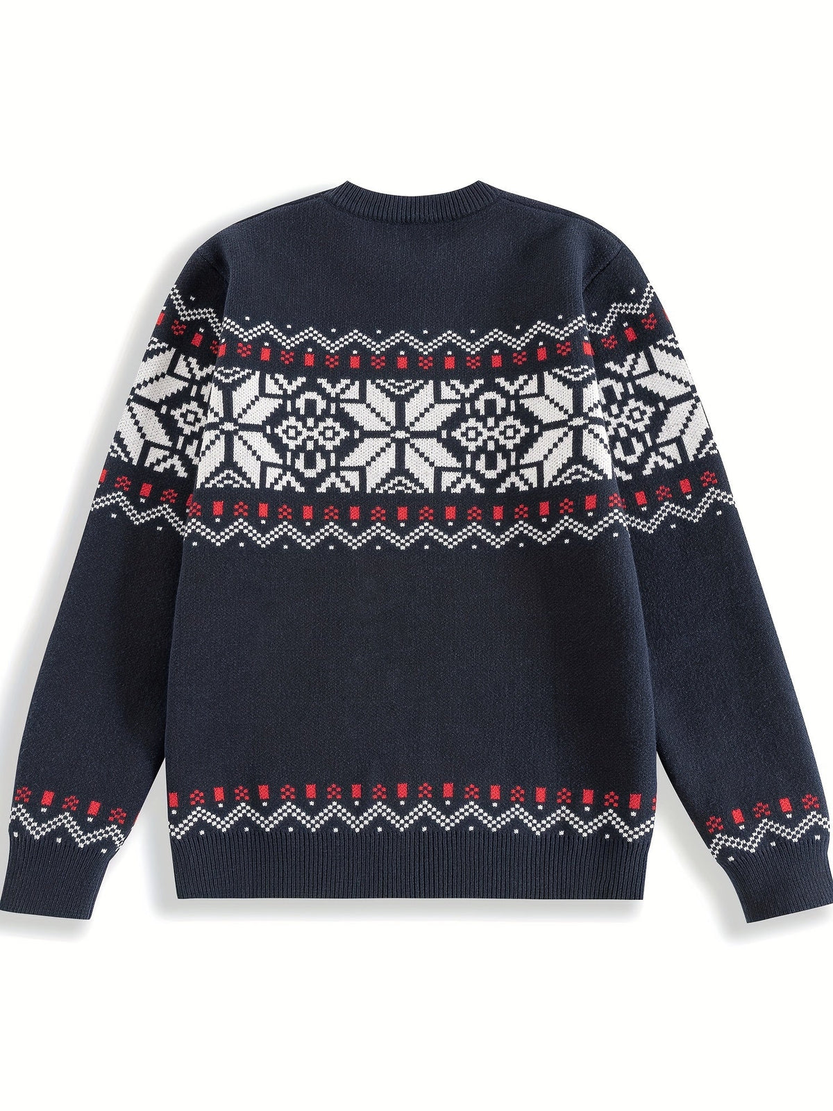 Knit Sweater Nordic Snowflake Pattern Crew Neck Men's Navy – Casual, Holiday, Gift