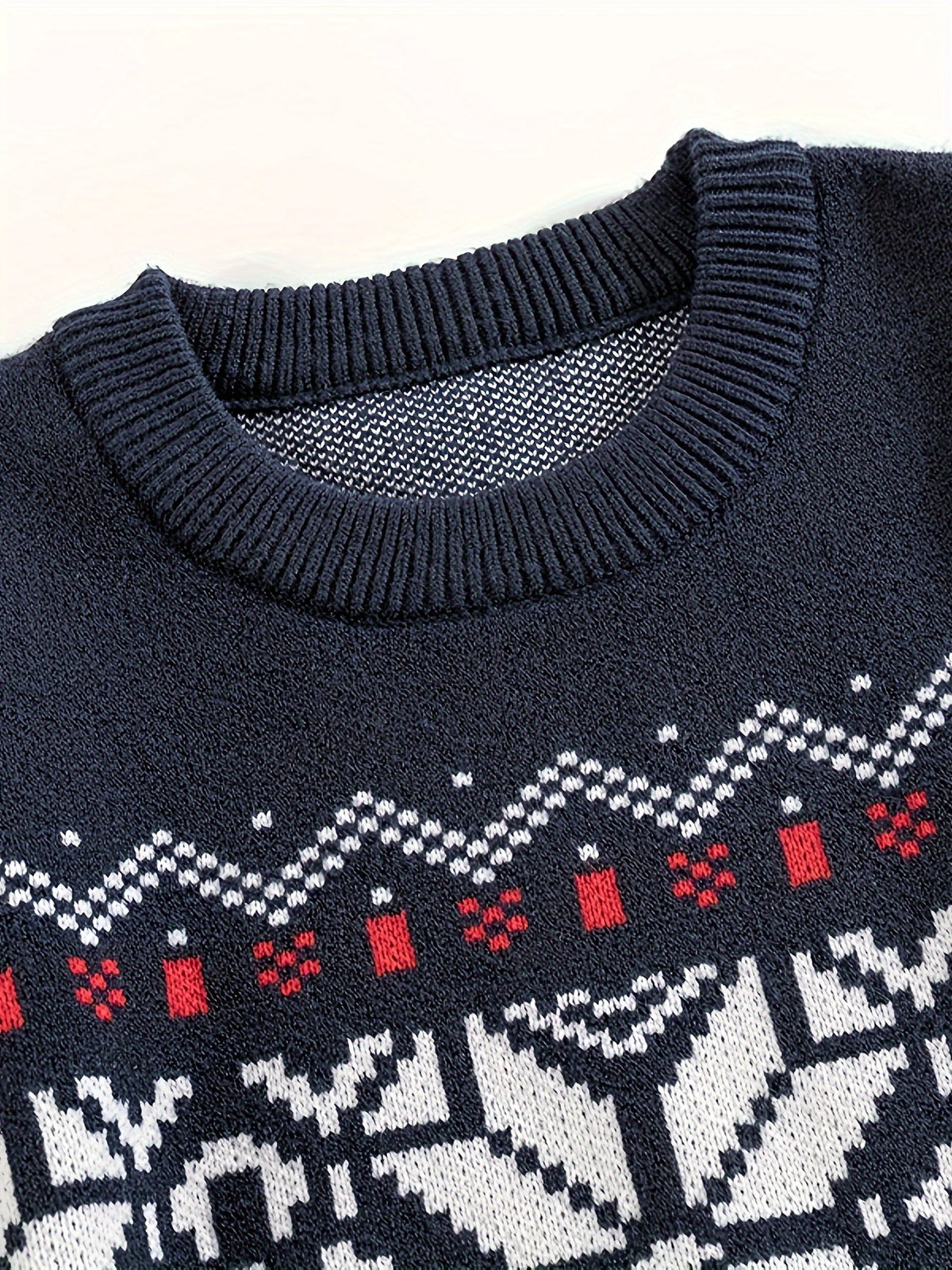 Knit Sweater Nordic Snowflake Pattern Crew Neck Men's Navy – Casual, Holiday, Gift