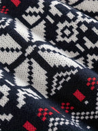 Knit Sweater Nordic Snowflake Pattern Crew Neck Men's Navy – Casual, Holiday, Gift