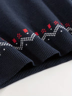 Knit Sweater Nordic Snowflake Pattern Crew Neck Men's Navy – Casual, Holiday, Gift