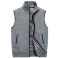 Knit Sweater Vest Men's Stand Collar Zip-Up Fleece Lined Sleeveless Cardigan Gray – Casual, Office, Gift
