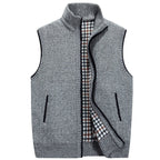 Knit Sweater Vest Men's Stand Collar Zip-Up Fleece Lined Sleeveless Cardigan Gray – Casual, Office, Gift