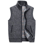 Knit Sweater Vest Men's Stand Collar Zip-Up Fleece Lined Sleeveless Cardigan Gray – Casual, Office, Gift
