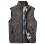 Knit Sweater Vest Men's Stand Collar Zip-Up Fleece Lined Sleeveless Cardigan Gray – Casual, Office, Gift