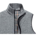 Knit Sweater Vest Men's Stand Collar Zip-Up Fleece Lined Sleeveless Cardigan Gray – Casual, Office, Gift