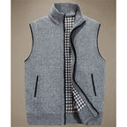 Knit Sweater Vest Men's Stand Collar Zip-Up Fleece Lined Sleeveless Cardigan Gray – Casual, Office, Gift