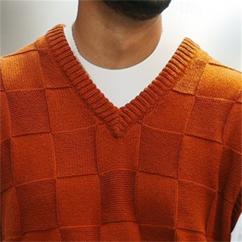 Knit Sweater Vest V-Neck Textured Sleeveless Men's – Casual, Office · Faylori